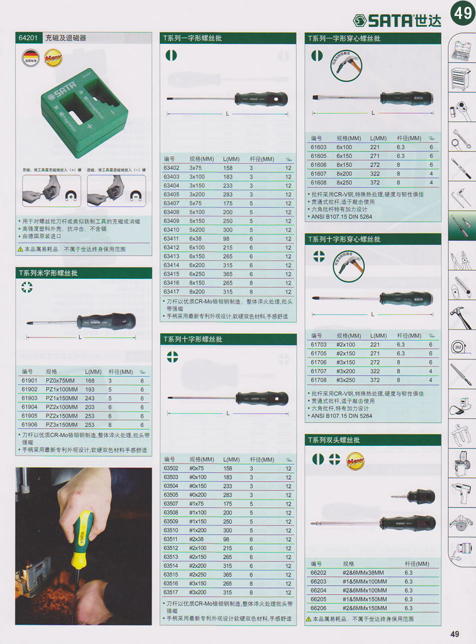 螺丝批旋具头第5页（对应纸质样本总第49页）  点击左右页面前后翻页 本类共10页
