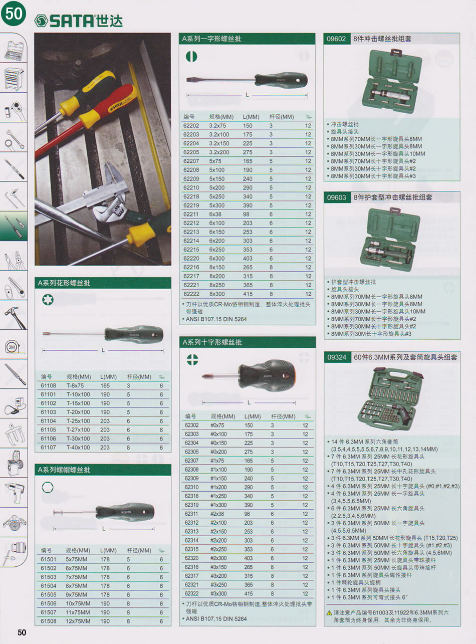 螺丝批旋具头第6页（对应纸质样本总第50页）  点击左右页面前后翻页 本类共10页